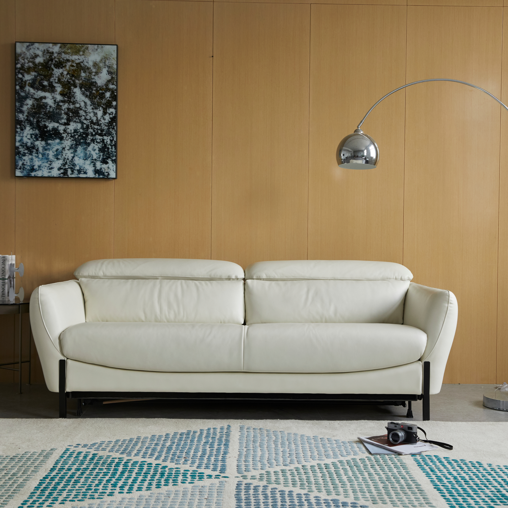 Nordic Leather Sofa Bed Dual-purpose Foldable Multifunctional Small Apartment Living Room Office Light Luxury Cream Style